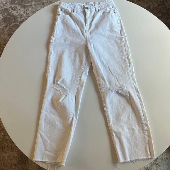 INC Denim, High Rise Straight Leg, White Jeans, Size 6/28, Frayed Holes - Picture 2 of 5